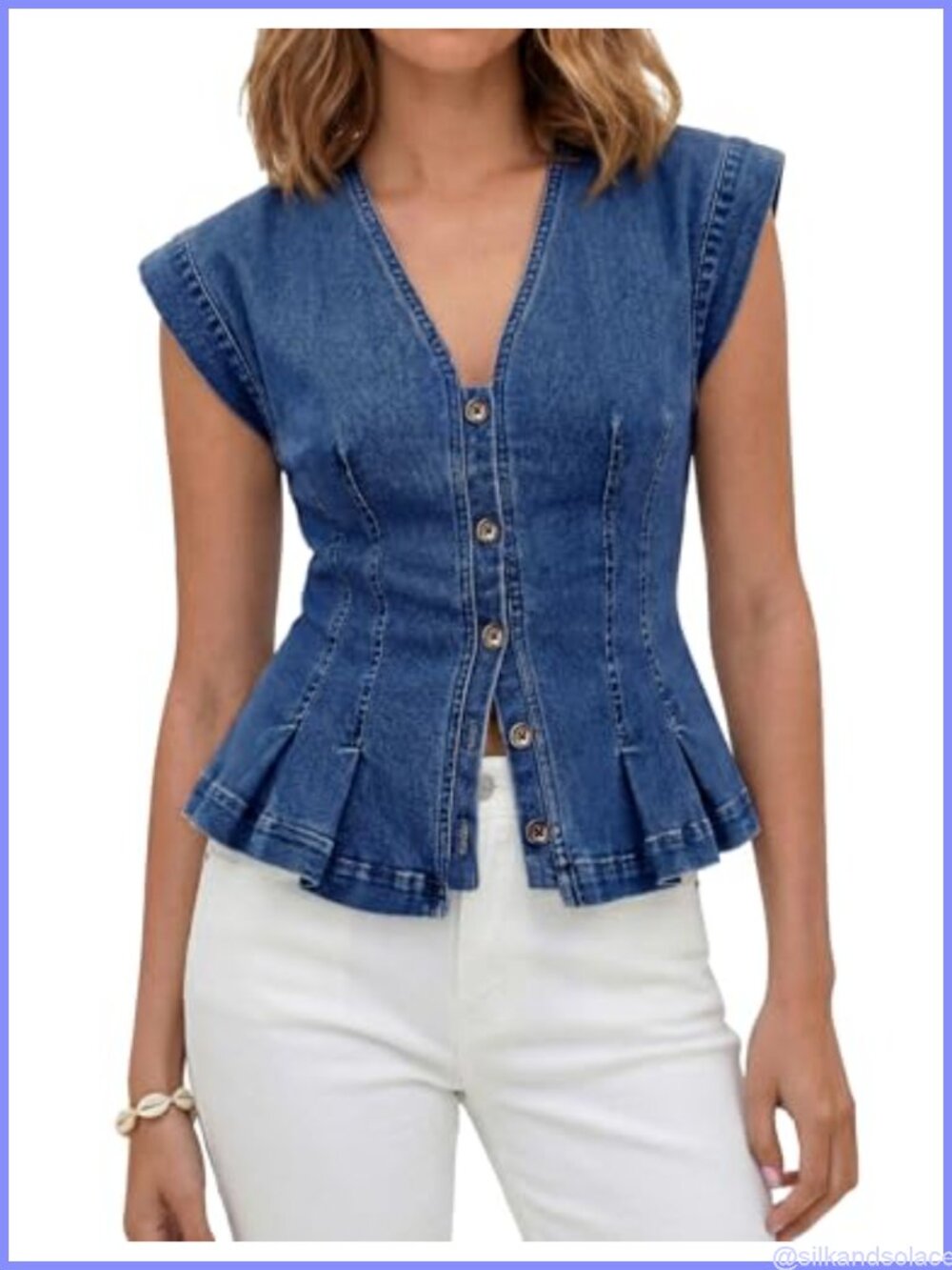 Women's Denim Vest Y2K Fitted Pleated Sleeveless Summer Casual